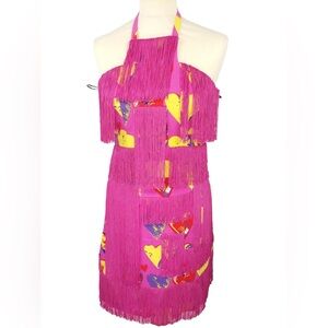 Rare Versace x H&M collab 2 piece mini dress fringe heart print halter top skirt